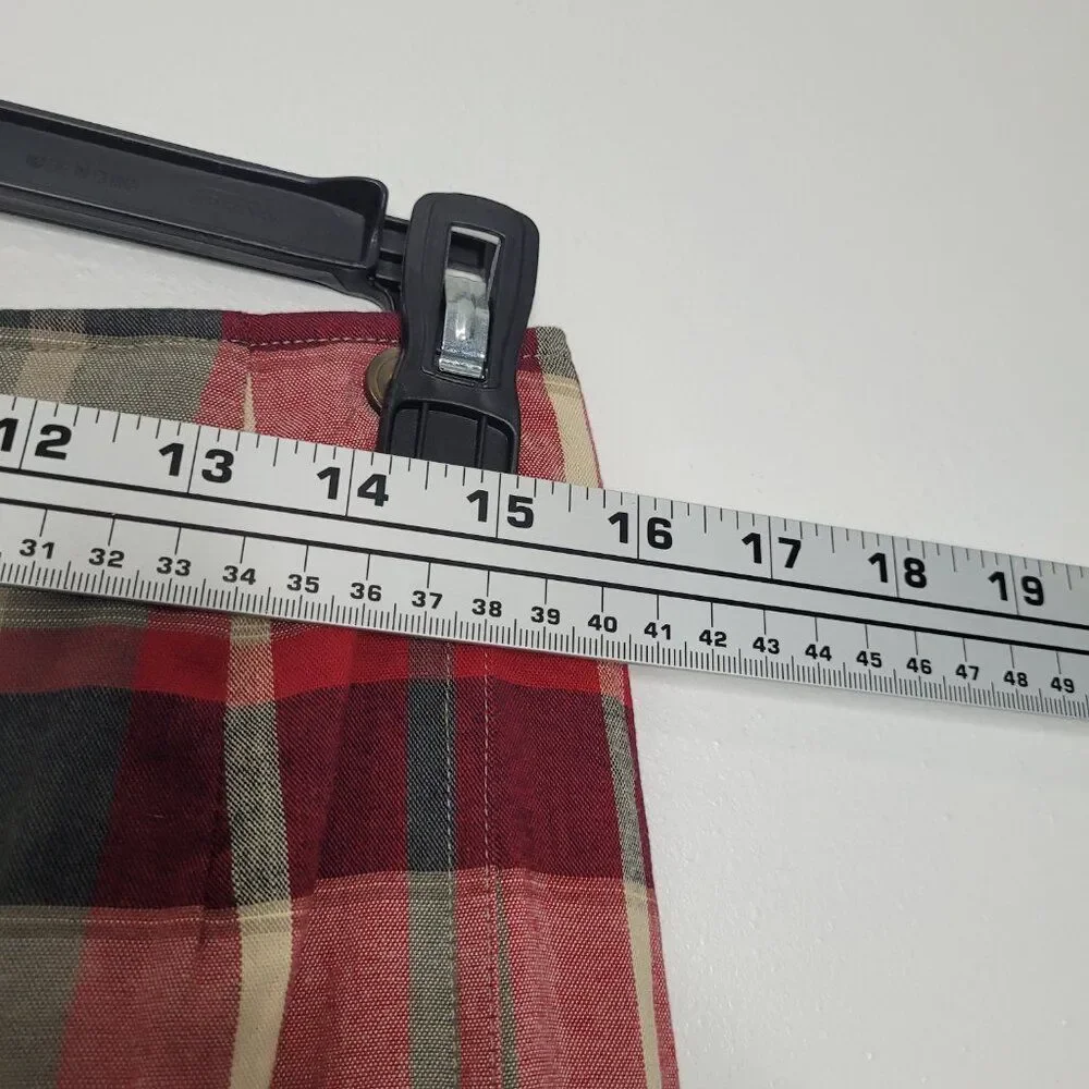 y2k red tan black plaid preppy academia faux wrap midi cottage skirt 12 NWT